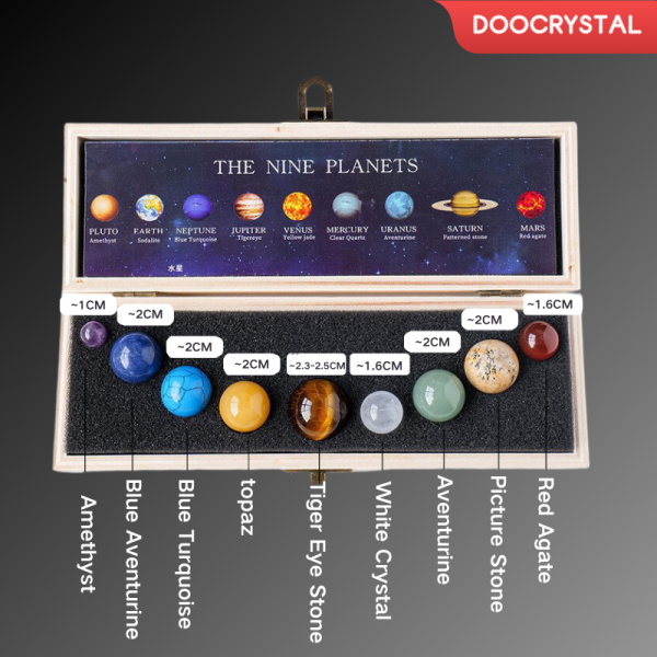 Natural Crystal Energy Ball Nine Planets Wooden Box Set